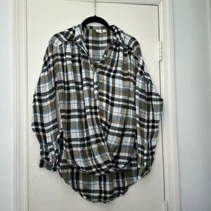 BP Oversized Plaid Flannel Wrap Button Shirt Size XXS